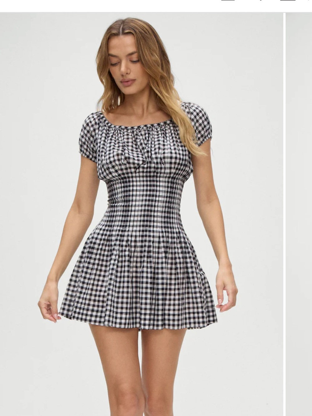 Frankie's Bikinis Black and White Gingham Mini Dress